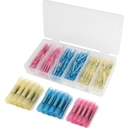 100Pcs Electrical Wire Splice Cable Crimp Terminals Connectors AWG 22-10 Waterproof Heat Shrink Butt Connectors Kit