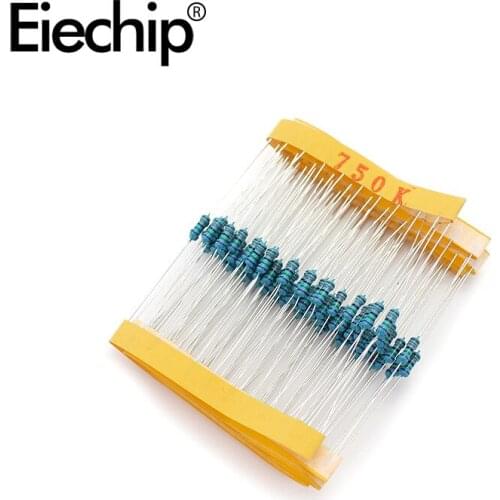 100pcs/lot 1/4W 1% Metal film resistor 0.25W resistance 750K ohm Throught Hole