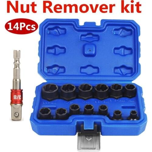 14PCS Nut Removal Tool Damaged Lug Nut Lock Remover Twist Socket Set Car Wheel Nut Socket Screw Extractor Tool Automotive Tools