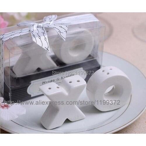 200 Sets XO Hugs & Kisses Salt & Pepper Shaker - Wedding Party Favour Bomboniere Gift Ceramic Salt and Pepper Shakers Free Ship
