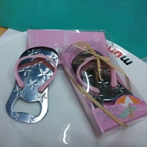 200pcs/lot Wholesale Flip Flop Metal Starfish Beer bottle opener Slipper with Pink Blue Kids Birthday Party Wedding Door Gifts