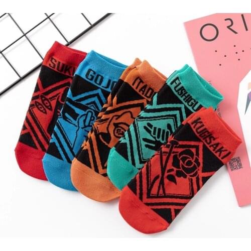 5 Pairs Anime Jujutsu Kaisen Straight Boat Sock Cotton Sock Cosplay Ankle Casual Socks
