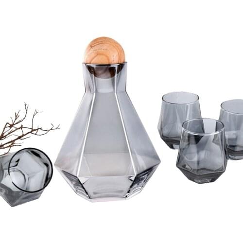 5Pcs Diamond Shape Crystal Glass Water Kettle Cup Set Clear Cold Water Jug Juice Beverage Pitcher Coffee Tea Pot Home Drinkware