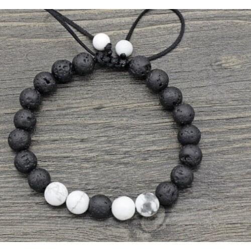 8mm xf2 adjusted Charm nature bead white Howlite black volcanic lava stone Bracelet women men gift Buddha Yoga