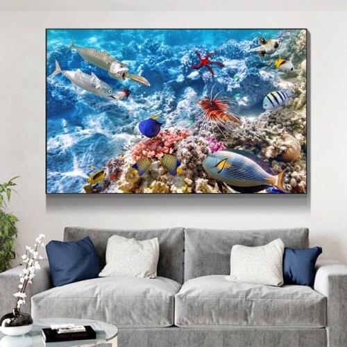 8 Styles Underwater World Shark Shell Coral Canvas Painting Wall Art Posters for Living Room Home Wall Decoration Paintings