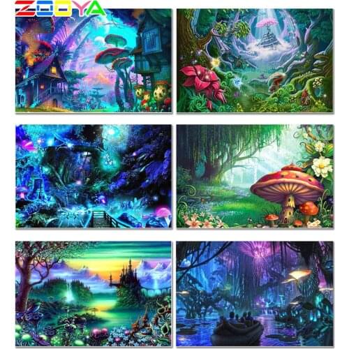 Diamond Paintings Mosaic Cartoon Landscape Full Diy Crystal Mushroom Diamond Embroidery Cartoon Diamond Painting Decortion Er034