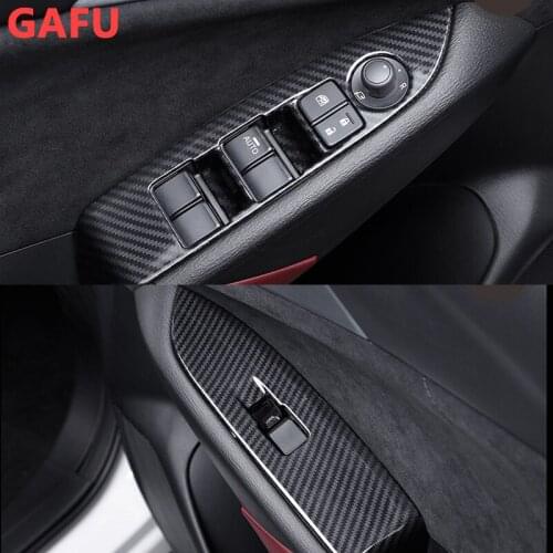 Car Styling For Mazda CX-3 CX3 Accessories 2017 2019 2021 Door Armrest Panel Window Lift Button Cover Carbon Fiber ABS Strim