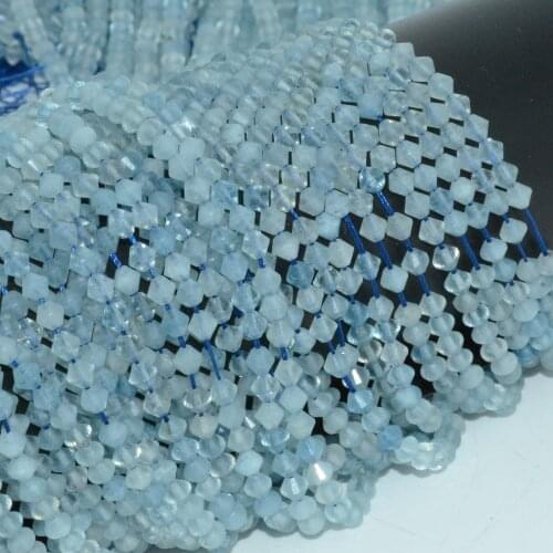 Natural Aquamarine Faceted Bicone Beads 4mm