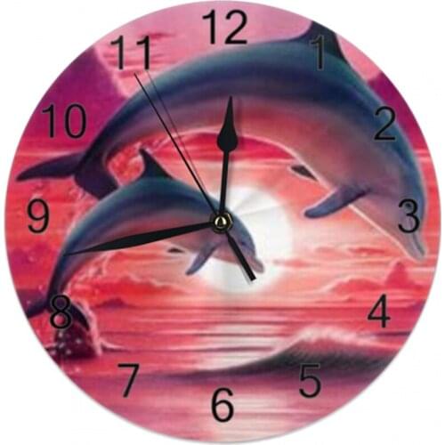 Dolphins Big Round Wall Clocks Decor Numeral Digital Dial Mute Silent Digital Clocks Battery Operated Clocks Living Room Wall