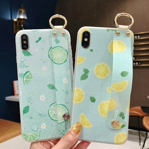 Wrist Strap Case For Samsung Galaxy Note 10+ 8 9 S9 S8 S10 S20 Plus A40 A50 A20 A70 Fruit Orange Lemon TPU Phone Holder Cover