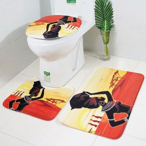 Black African Woman Purple Starry Sky Bathroom Rug Set Toilet Cover Mat Pedestal Rug Non-Slip Bathroom Accessories Set