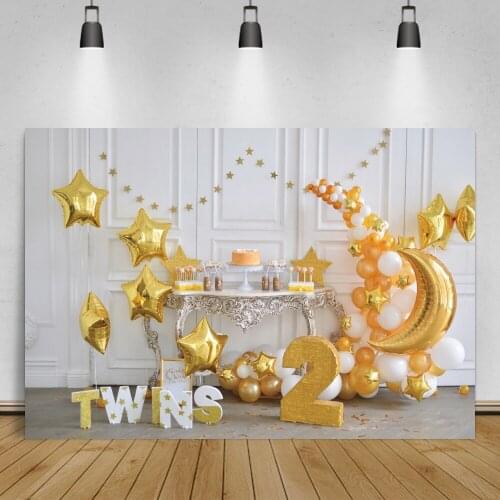 Laeacco Gold Star Chic White Wall Happy 2nd Birthday Party Themed Decor Child Photozone Interior Photo Background Photo Backdrop
