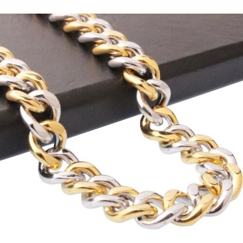 Two-Tone Necklace For Men Solid Heavy Stainless Steel Chain Link Hip-Hop Boy Holiday Gift Charm Jewelry Accessories 13/15mm