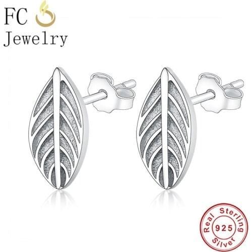 FC Jewelry 100% 925 Silver Minimalist Leaf Stud Earrings For Women Brincos Girl Simple Pendientes 2020 Spring Fashion Whosale