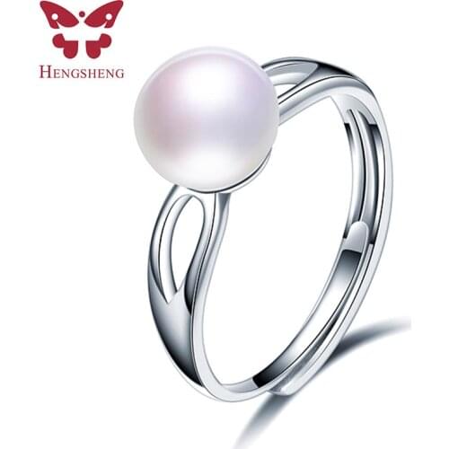 HENGSHENG Simple natural freshwater pearl wedding cross ring, white 8-9mm adjustable pearl star ring for women girl gift 2021