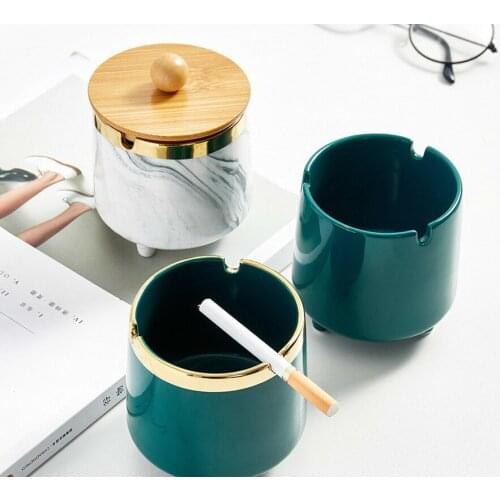Ceramics Moden Windproof Ashtray With lid for Tabletop Gift for friends Hotel outdoor home decoration Smokeless Ashtray Holder