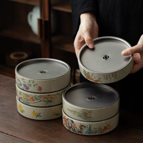 Ceramic water tea tray kung fu tea set cover double metal tin pot dry tea table contracted household chinese tea tray