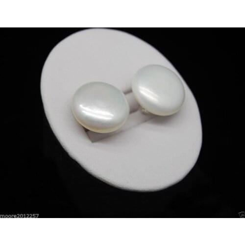 Beautiful 12-13mm white coin pearl 925 Silver stud earrings