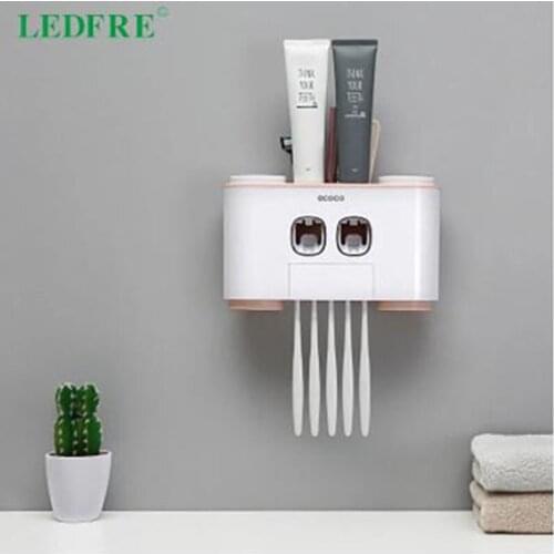 LEDFRE Plastic Automatic Toothpaste Squeezer Dispenser Set with Wall Mounted Kids Hands Free for Kids for Bathroom LF71001