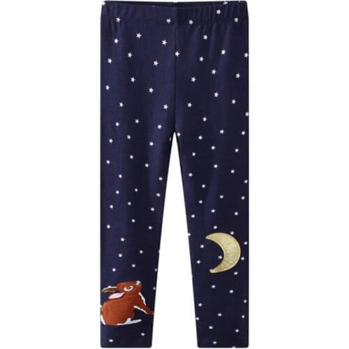 Star Moon Rabbit Leggings Cute Night Design Girl Pants Soft Elastic Cotton Pants Kids Trousers For 2T-7T