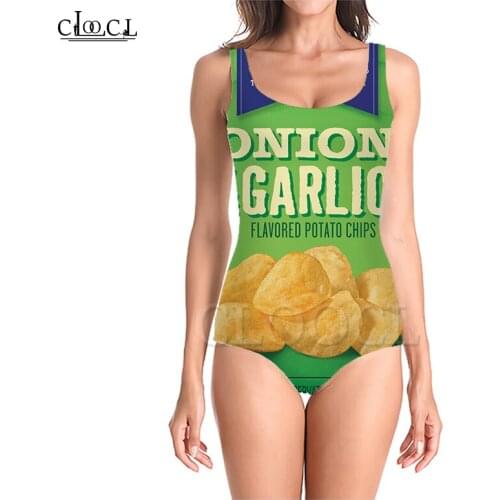 CLOOCL Summer New Delicious Potato Chips Food 3D Print One-piece Swimsuit Women Swimming Bathing Suit Sleeveless Slim Sexy Girl