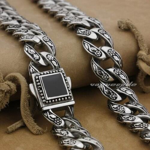 LINSION 18" ~ 36" 316L Stainless Steel Rose Flower Mens Biker Rocker Punk Necklace Chain 4R013N