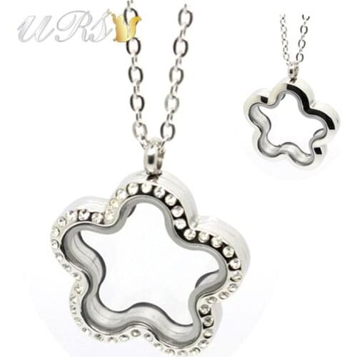 Magnetic Closure 316L Stainless Steel Czech Crystals Quincunx Floating Memory Glass Locket (locket only)