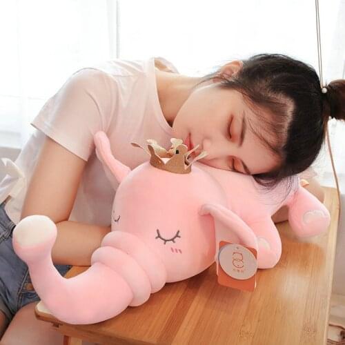 Cartoon Pink/Gray Elephant Plush Toys Good Down Cotton Stuffed Baby Pillow Cushion Animal Appease Crown Doll Girl Gift
