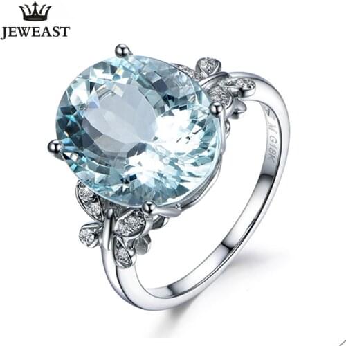 ML Natural Aquamarine 18K Pure Gold 2020 New Hot Selling Top Ring Women Heart Shape Ring For Ladies Woman Genuine Jewelry