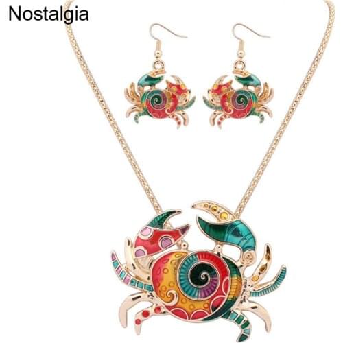Nostalgia 1 Set Animal Crab Brinco Jewerly Sets For Women Earrings Necklace Set Colorful Enamel Bijoux Mariage