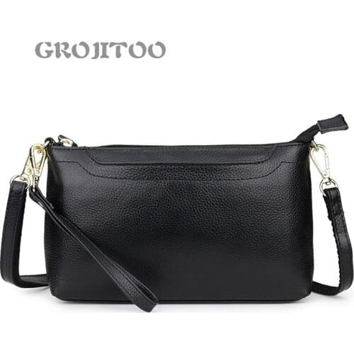 GROJITOO New Genuine leather womens handbag head leather fashion shoulder bag cowhide zipper womens messenger bag 390