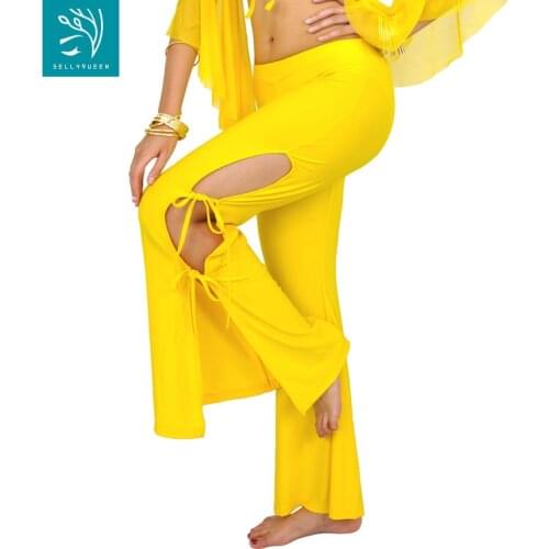 Solid Color Cotton Yoga Belly Dance Pants 2 Side Splits Dancing Long Trousers