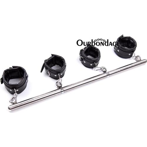 Ourbondage Stainless Steel Detachable BDSM Spreader Bar 2 Color Sponge Handcuffs Ankle Cuffs with Collar Set Sex Toy For Couples