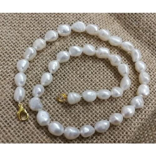 10mm 11mm 12mm 13mm white baroque freshwater pearl Necklace Woman Jewelry AAA Natural pearl gold clasp 17'' 43cm