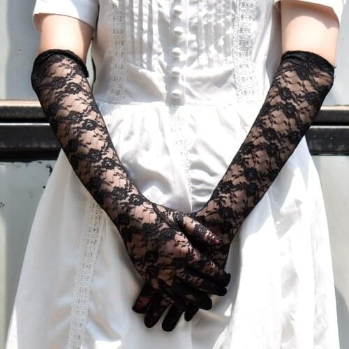 43cm 1 Pair Newest Fashion Dress Accessories Black White Sexy Lace Long Gloves Womens Mittens Party Gloves Driving Sun Gloves
