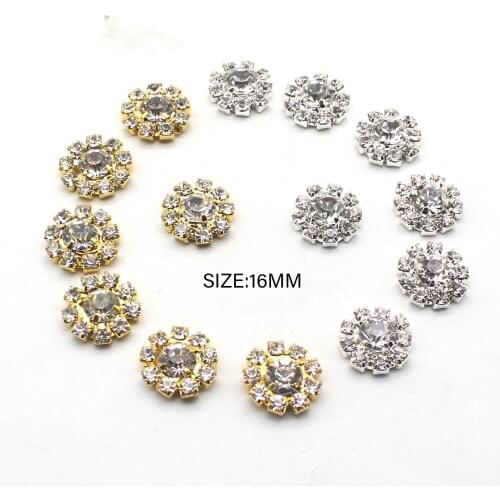 New Fashion 10Pcs/Lot 16mm Rhinestone Alloy Flat Buttons DIY Hair Accessories Decorative Buttons Jewelry Accessories