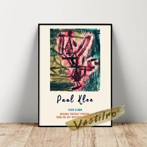 Paul Klee Exhibition Poster, Funny Klee Feuer Clown I Wall Painting, Abstract Figure Wall Art, Drawing Room Corridor Wall Decor