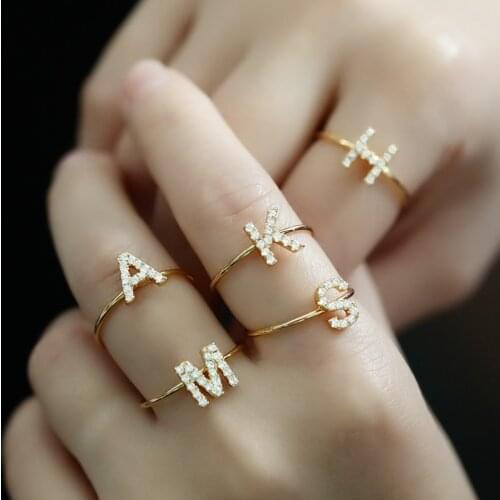 A-Z Initial Ring Bohemian Copper Zircon Letter Rings Bague for Women Geometric Alloy Creative Finger Rings Party Bijoux Gifts