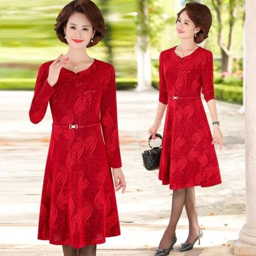 Middle-aged Womens Dress Wedding Spring Autumn Long sleeve Casual Dresses Plus size Pullover Dresses Vestido Indumentaria 5XL