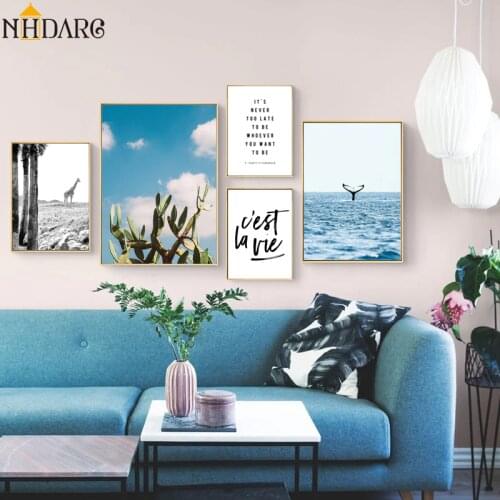 Nordic Modern Seascape Landscape Quote Home Decoration Paintings Posters Canvas Prints Art Wall Pictures for Living Room