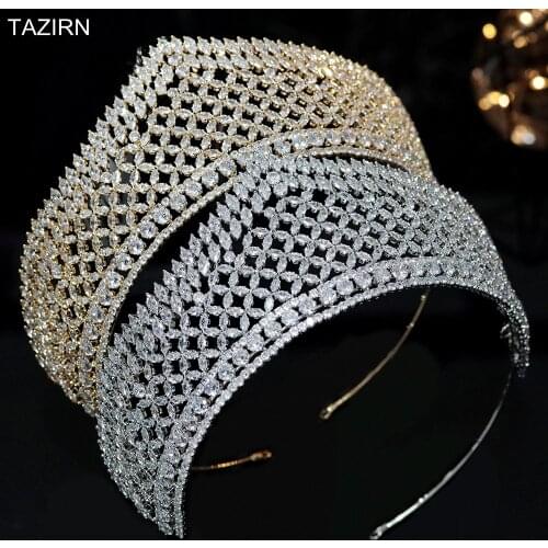 2020 Gold Zircon Bridal Tiaras Wedding Headwear Copper Plated Bridal Headpieces Women Crowns For Quinceanera Wedding Accessories
