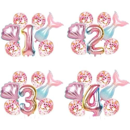 1set Mermaid Tail Party Foil Balloons 32inch Number Baloes Birthday Party Decorations Kids Confetti Latex Balls Baby Girl Globos