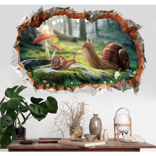 Vivid Snails 3d Broken Wall Stickers For Kids Room Home Decoration Diy Animal Theme Wall Mural Art Pvc Decals Peel And Stick