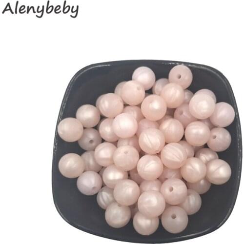 Pearl Pink Color Food Grade Silicone Round Bead 12/15mm Baby Teether Necklace Toy DIY Pacifier Chain Care Baby Teether Product