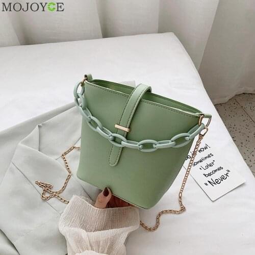 Fashion Exquisite Shopping Bag Women Chain Bucket Shoulder Bag PU Leather Lady Casual Pure Crossbody Handbag