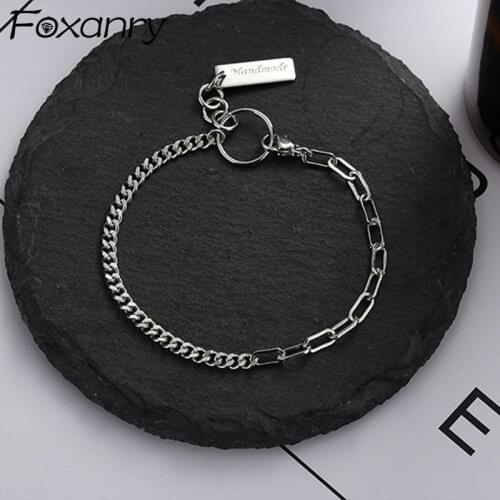 Foxanry 925 Sterling Silver Splicing Chain Bracelet for Women Trendy Punk Vintage Creative Couples Party Jewelry Birthday Gifts