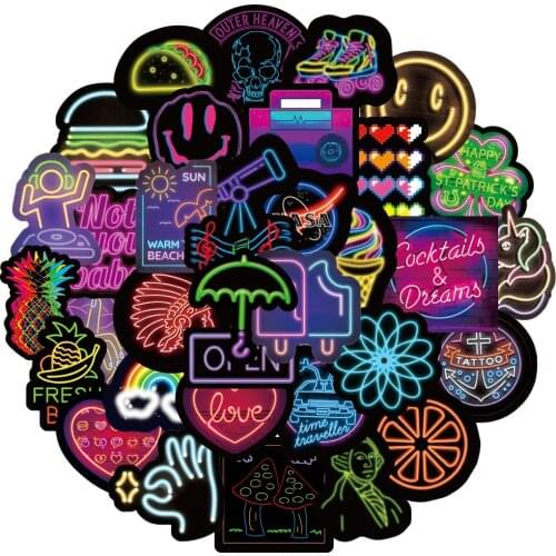 10/30/50PCS Cool Neon Light Graffiti Stickers DIY Motorcycle Travel Luggage Phone Guitar Fridge Laptop Fun Kids Sticker Decal