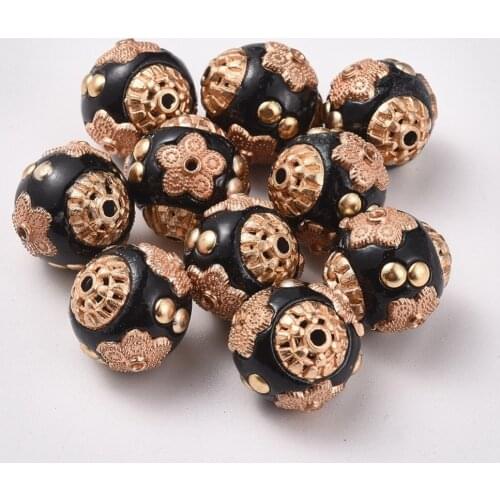10pcs Retro Round Handmade Indonesia Beads Mixed Color Bead for jewelry DIY making bracelet necklace femme,14x14mm, Hole: 1.5mm