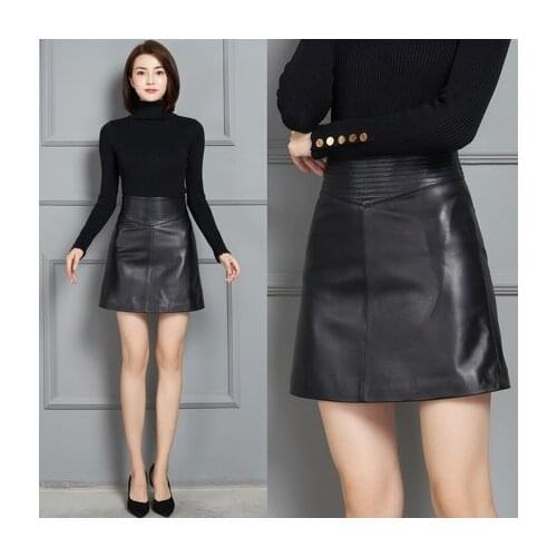 2021 Women New Fashion Genuine Real Sheep Leather Skirt K11