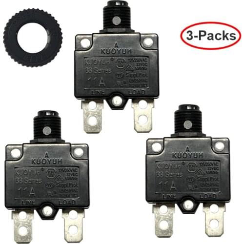 3 sets Kuoyuh 88 series 11A plastic nut resettable thermal motor protection circuit breaker